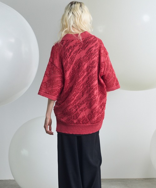 MAISON SPECIAL（メゾンスペシャル）の「《UNISEX》Random Bias Mesh Jacquard Prime-Over Knit T-shirt/ランダムバイアスメッシュジャガードプライムオーバーニットTシャツ【MAISON SPECIAL/メゾンスペシャル】（ポロシャツ・メンズ・ブラック/グレー/レッド・0/1/2）」の10枚目の写真