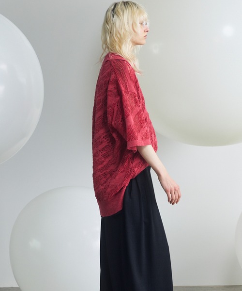 MAISON SPECIAL（メゾンスペシャル）の「《UNISEX》Random Bias Mesh Jacquard Prime-Over Knit T-shirt/ランダムバイアスメッシュジャガードプライムオーバーニットTシャツ【MAISON SPECIAL/メゾンスペシャル】（ポロシャツ・メンズ・ブラック/グレー/レッド・0/1/2）」の9枚目の写真