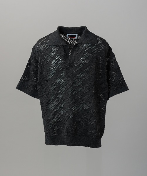 MAISON SPECIAL（メゾンスペシャル）の「《UNISEX》Random Bias Mesh Jacquard Prime-Over Knit T-shirt/ランダムバイアスメッシュジャガードプライムオーバーニットTシャツ【MAISON SPECIAL/メゾンスペシャル】（ポロシャツ・メンズ・ブラック/グレー/レッド・0/1/2）」の18枚目の写真