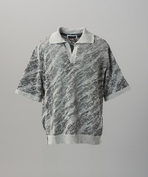 MAISON SPECIAL（メゾンスペシャル）の「《UNISEX》Random Bias Mesh Jacquard Prime-Over Knit T-shirt/ランダムバイアスメッシュジャガードプライムオーバーニットTシャツ【MAISON SPECIAL/メゾンスペシャル】（ポロシャツ・メンズ・ブラック/グレー/レッド・0/1/2）」の20枚目の写真