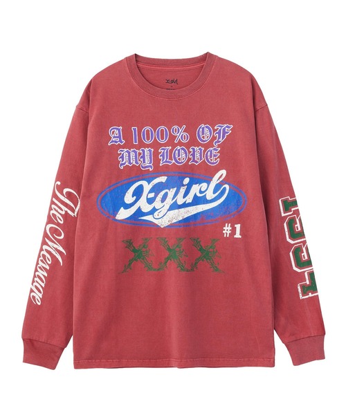 X-girl(エックスガール)の「FADED MIX LOGO L/S TEE(Tシャツ/カットソー・レディース・オリーブ/バーガンディー/ブラック・XL/L/M/S)」の3枚目の写真
