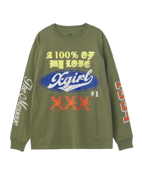 X-girl(エックスガール)の「FADED MIX LOGO L/S TEE(Tシャツ/カットソー・レディース・オリーブ/バーガンディー/ブラック・XL/L/M/S)」の2枚目の写真
