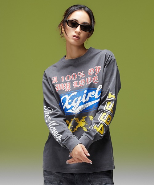 X-girl(エックスガール)の「FADED MIX LOGO L/S TEE(Tシャツ/カットソー・レディース・オリーブ/バーガンディー/ブラック・XL/L/M/S)」の8枚目の写真