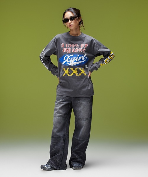 X-girl(エックスガール)の「FADED MIX LOGO L/S TEE(Tシャツ/カットソー・レディース・オリーブ/バーガンディー/ブラック・XL/L/M/S)」の9枚目の写真