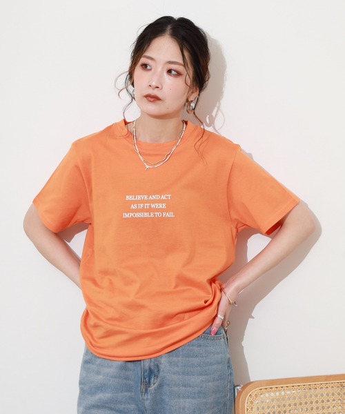 Re:EDIT(リエディ)の「日本製メッセージプリントコットン天竺Tシャツ 半袖(Tシャツ/カットソー・レディース・オレンジ・M)」の12枚目の写真