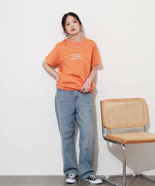 Re:EDIT(リエディ)の「日本製メッセージプリントコットン天竺Tシャツ 半袖(Tシャツ/カットソー・レディース・オレンジ・M)」の9枚目の写真