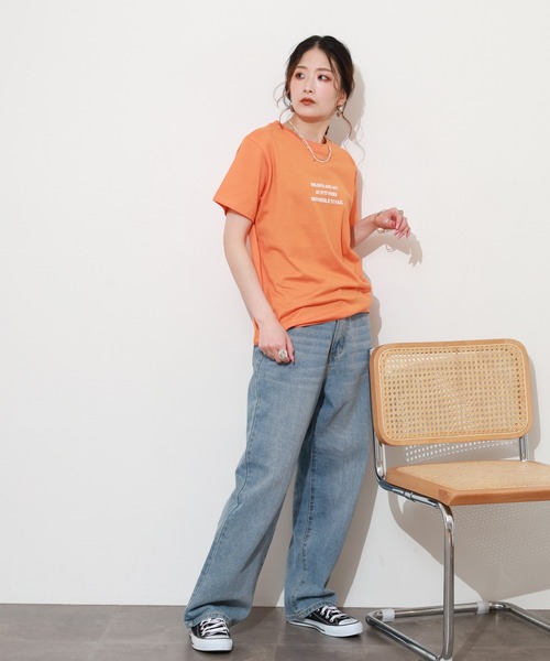 Re:EDIT(リエディ)の「日本製メッセージプリントコットン天竺Tシャツ 半袖(Tシャツ/カットソー・レディース・オレンジ・M)」の8枚目の写真