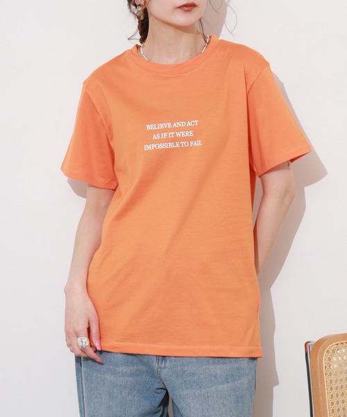 Re:EDIT(リエディ)の「日本製メッセージプリントコットン天竺Tシャツ 半袖(Tシャツ/カットソー・レディース・オレンジ・M)」の7枚目の写真