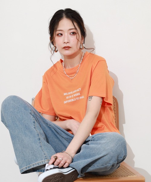 Re:EDIT(リエディ)の「日本製メッセージプリントコットン天竺Tシャツ 半袖(Tシャツ/カットソー・レディース・オレンジ・M)」の14枚目の写真