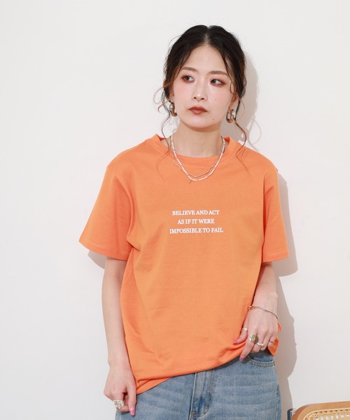 Re:EDIT(リエディ)の「日本製メッセージプリントコットン天竺Tシャツ 半袖(Tシャツ/カットソー・レディース・オレンジ・M)」の11枚目の写真
