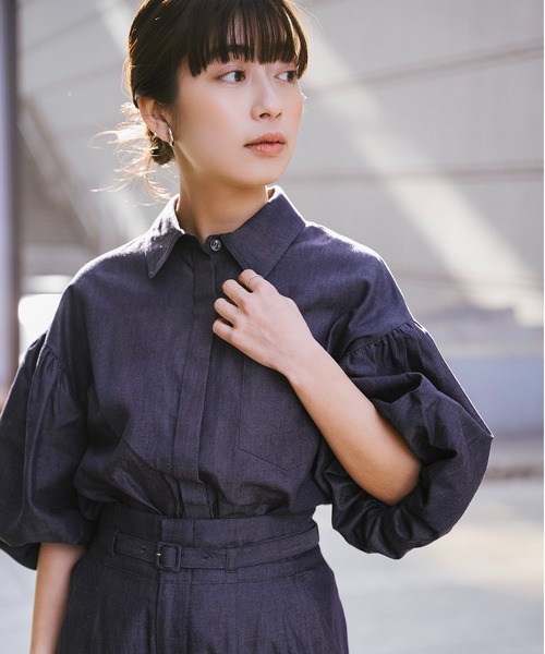 Sirin（シリン）の「≪セットアップ可≫ ボリュームスリーブデニムシャツ（シャツ/ブラウス・レディース・ネイビー/ブルー・FREE）」の2枚目の写真