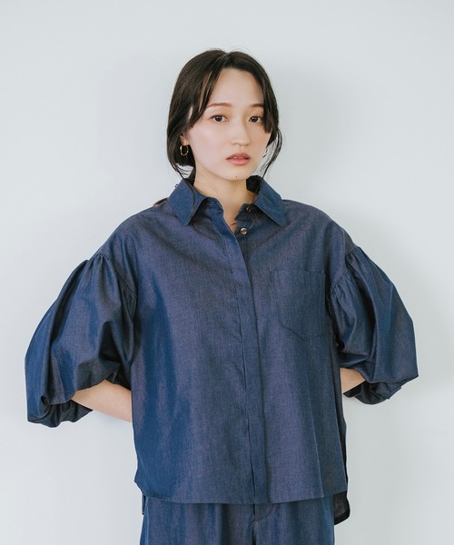 Sirin（シリン）の「≪セットアップ可≫ ボリュームスリーブデニムシャツ（シャツ/ブラウス・レディース・ネイビー/ブルー・FREE）」の9枚目の写真