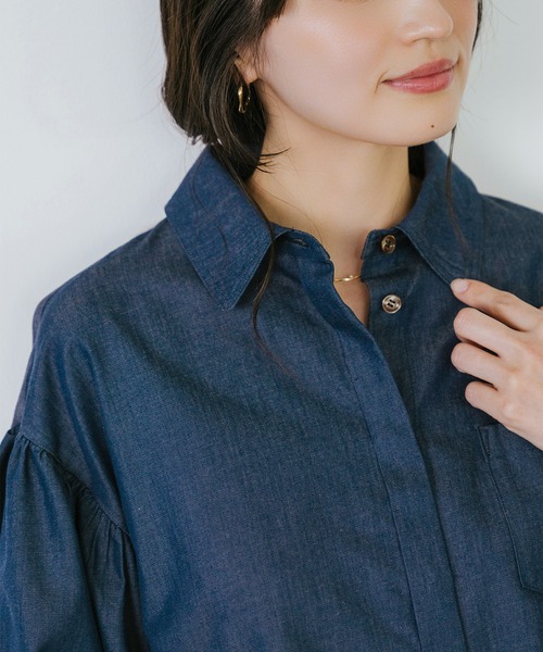 Sirin（シリン）の「≪セットアップ可≫ ボリュームスリーブデニムシャツ（シャツ/ブラウス・レディース・ネイビー/ブルー・FREE）」の8枚目の写真