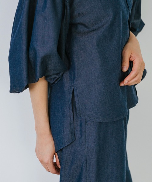 Sirin（シリン）の「≪セットアップ可≫ ボリュームスリーブデニムシャツ（シャツ/ブラウス・レディース・ネイビー/ブルー・FREE）」の7枚目の写真
