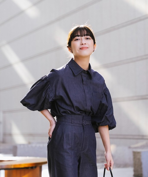 Sirin（シリン）の「≪セットアップ可≫ ボリュームスリーブデニムシャツ（シャツ/ブラウス・レディース・ネイビー/ブルー・FREE）」の16枚目の写真