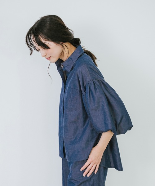Sirin（シリン）の「≪セットアップ可≫ ボリュームスリーブデニムシャツ（シャツ/ブラウス・レディース・ネイビー/ブルー・FREE）」の19枚目の写真