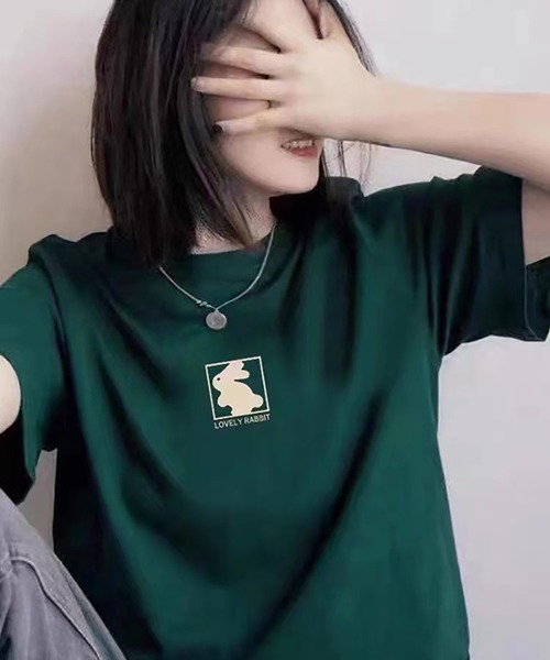Girly Doll(ガーリードール)の「ラビットモチーフクルーネックTシャツ(Tシャツ/カットソー・レディース・グリーン系その他/ブラック・L/M/S)」の3枚目の写真