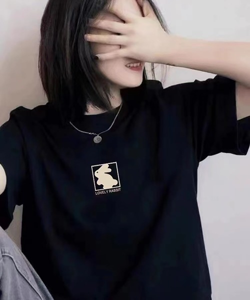 Girly Doll(ガーリードール)の「ラビットモチーフクルーネックTシャツ(Tシャツ/カットソー・レディース・グリーン系その他/ブラック・L/M/S)」の4枚目の写真