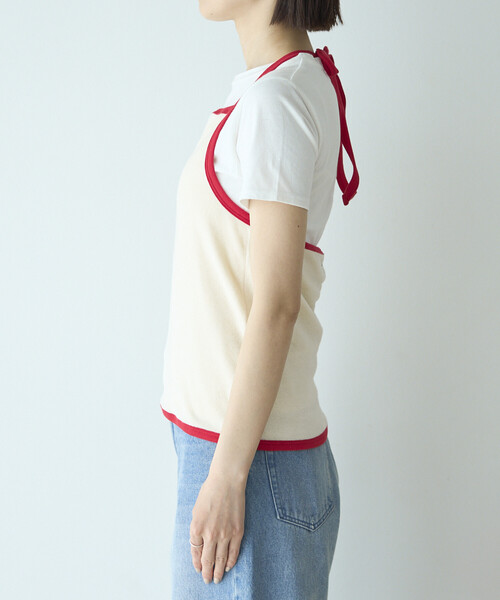Firsthand（ファーストハンド）の「CHANTECLAIR × Firsthand/シャンテクレール 別注 Pile Holter Camisole Tops / パイル ホルターネック キャミソール トップ（キャミソール・レディース・ネイビー/オフホワイト・ONE SIZE）」の3枚目の写真