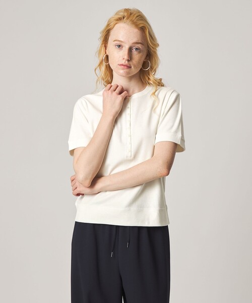 Steven Alan(スティーブンアラン)の「<Steven Alan>コットン ヘンリーネック ショートスリーブ プルオーバー(Tシャツ/カットソー・レディース・ブラック/オフホワイト・FREE)」の4枚目の写真