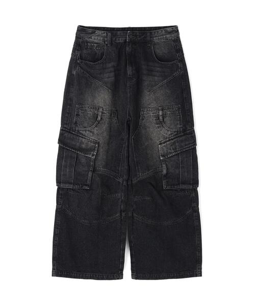 SIS（エスアイエス）の「SIS/エスアイエス/Washed Denim Wide Cargo Pants（カーゴパンツ・レディース・ブラック/ブルー・L/M）」の2枚目の写真