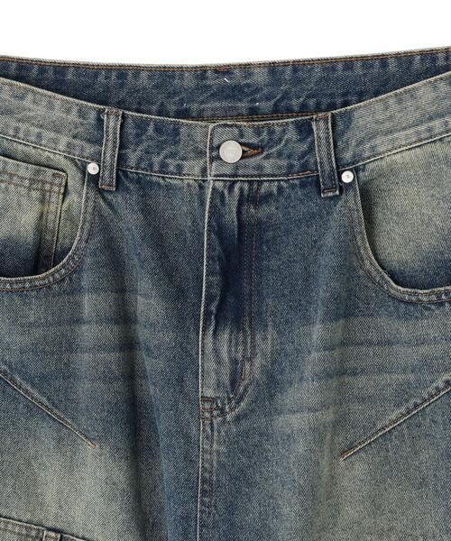 SIS（エスアイエス）の「SIS/エスアイエス/Washed Denim Wide Cargo Pants（カーゴパンツ・レディース・ブラック/ブルー・L/M）」の7枚目の写真