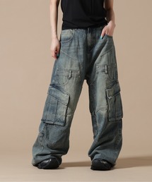 SIS/エスアイエス/Washed Denim Wide Cargo Pants