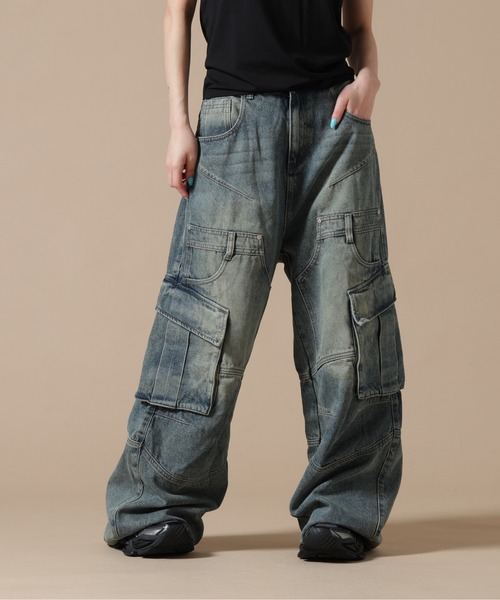 SIS（エスアイエス）の「SIS/エスアイエス/Washed Denim Wide Cargo Pants（カーゴパンツ・レディース・ブラック/ブルー・L/M）」の3枚目の写真