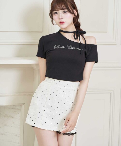 Belle Charme(ベルシャルム)の「【Belle Charme】Lace Layered Tight Skirt(スカート・レディース・ドット/ブラック/アイボリー・FREE)」の1枚目の写真