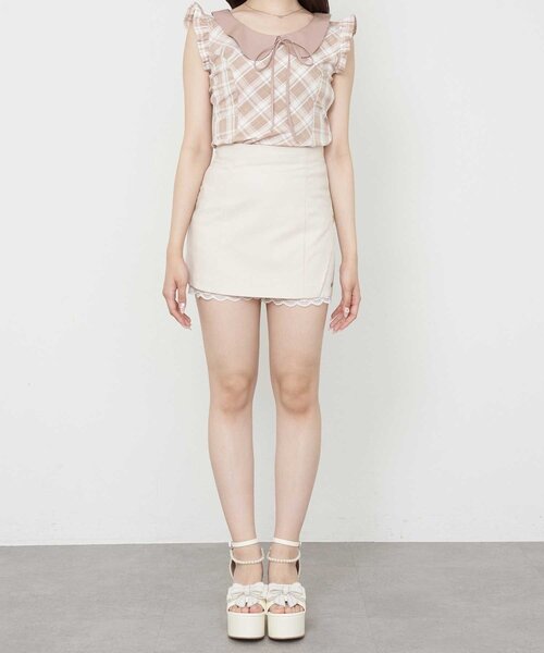 Belle Charme(ベルシャルム)の「【Belle Charme】Lace Layered Tight Skirt(スカート・レディース・ドット/ブラック/アイボリー・FREE)」の5枚目の写真