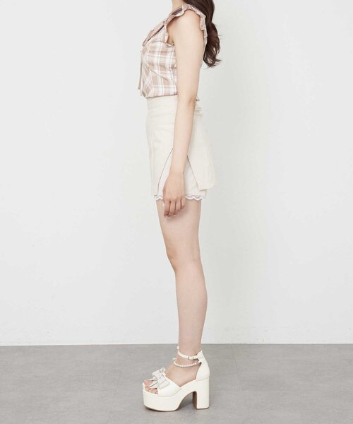 Belle Charme(ベルシャルム)の「【Belle Charme】Lace Layered Tight Skirt(スカート・レディース・ドット/ブラック/アイボリー・FREE)」の6枚目の写真