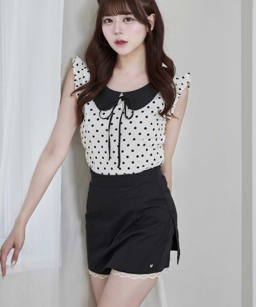 Belle Charme(ベルシャルム)の「【Belle Charme】Lace Layered Tight Skirt(スカート・レディース・ドット/ブラック/アイボリー・FREE)」の15枚目の写真