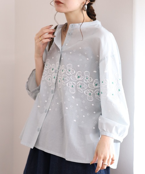 Emago(イマゴ)の「EMAGO 花ドット刺繍シャツ 7分袖(シャツ/ブラウス・レディース・グレー/ブラック・FREE)」の15枚目の写真