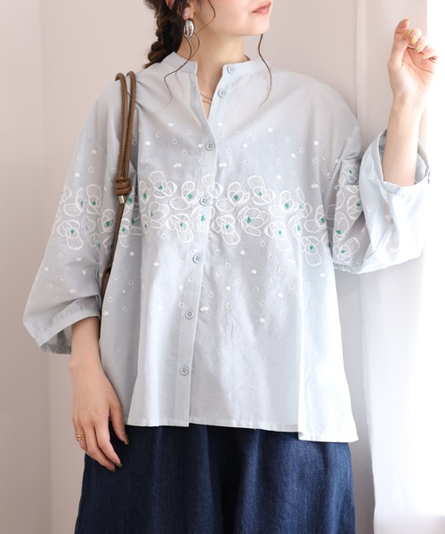 Emago(イマゴ)の「EMAGO 花ドット刺繍シャツ 7分袖(シャツ/ブラウス・レディース・グレー/ブラック・FREE)」の16枚目の写真