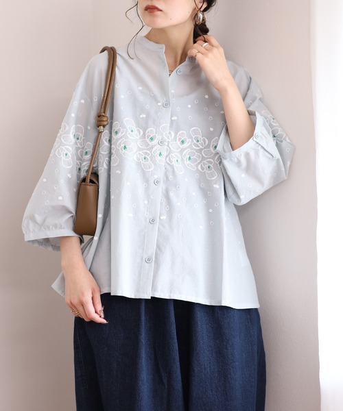 Emago(イマゴ)の「EMAGO 花ドット刺繍シャツ 7分袖(シャツ/ブラウス・レディース・グレー/ブラック・FREE)」の17枚目の写真
