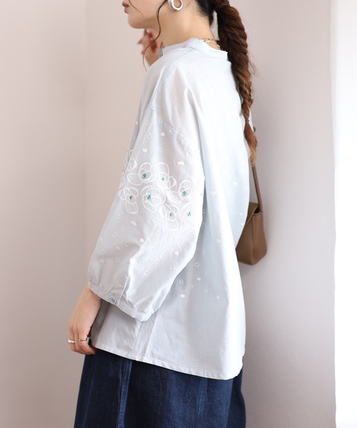 Emago(イマゴ)の「EMAGO 花ドット刺繍シャツ 7分袖(シャツ/ブラウス・レディース・グレー/ブラック・FREE)」の18枚目の写真