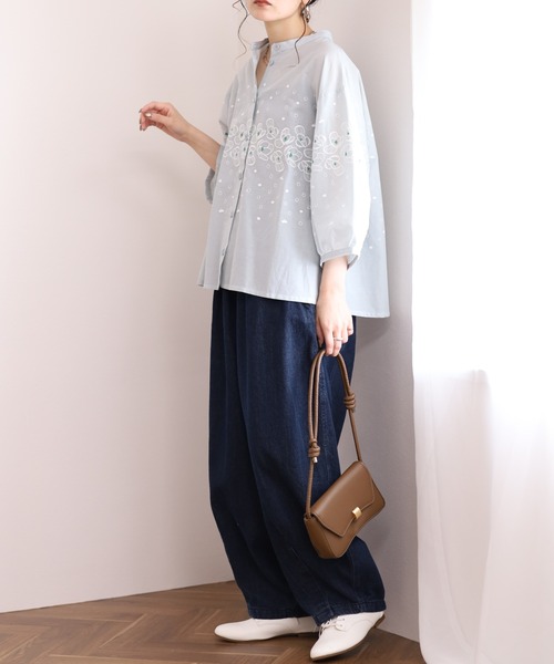 Emago(イマゴ)の「EMAGO 花ドット刺繍シャツ 7分袖(シャツ/ブラウス・レディース・グレー/ブラック・FREE)」の20枚目の写真