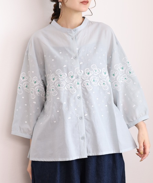 Emago(イマゴ)の「EMAGO 花ドット刺繍シャツ 7分袖(シャツ/ブラウス・レディース・グレー/ブラック・FREE)」の9枚目の写真