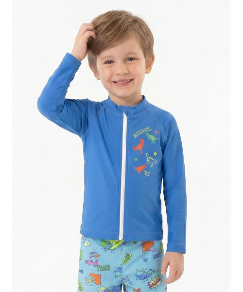 HAKKA KIDS（ハッカキッズ）の「恐竜プリントラッシュガード（UVカット）（ラッシュガード・キッズ・ライトグリーン/ブルー・S/M）」の4枚目の写真