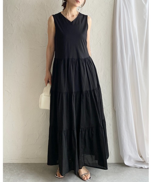 She's Closet(シーズクローゼット)の「インド綿 コットン 100% ノースリーブ ボリューム ロング ティアードワンピース(ワンピース・レディース・ブラック/ピンク/マスタード/ブルー・FREE)」の12枚目の写真