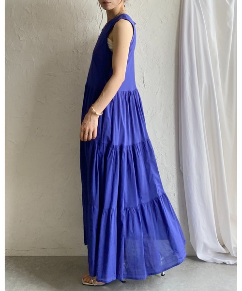 She's Closet(シーズクローゼット)の「インド綿 コットン 100% ノースリーブ ボリューム ロング ティアードワンピース(ワンピース・レディース・ブラック/ピンク/マスタード/ブルー・FREE)」の22枚目の写真