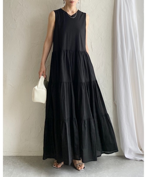 She's Closet(シーズクローゼット)の「インド綿 コットン 100% ノースリーブ ボリューム ロング ティアードワンピース(ワンピース・レディース・ブラック/ピンク/マスタード/ブルー・FREE)」の21枚目の写真