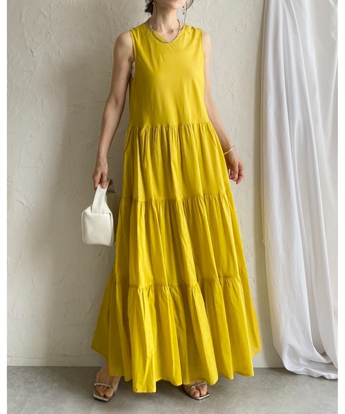 She's Closet(シーズクローゼット)の「インド綿 コットン 100% ノースリーブ ボリューム ロング ティアードワンピース(ワンピース・レディース・ブラック/ピンク/マスタード/ブルー・FREE)」の18枚目の写真