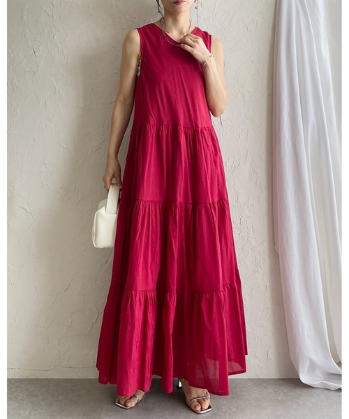She's Closet(シーズクローゼット)の「インド綿 コットン 100% ノースリーブ ボリューム ロング ティアードワンピース(ワンピース・レディース・ブラック/ピンク/マスタード/ブルー・FREE)」の17枚目の写真