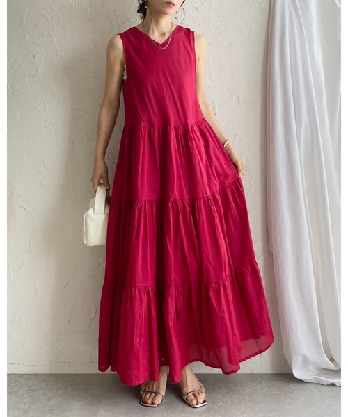 She's Closet(シーズクローゼット)の「インド綿 コットン 100% ノースリーブ ボリューム ロング ティアードワンピース(ワンピース・レディース・ブラック/ピンク/マスタード/ブルー・FREE)」の16枚目の写真