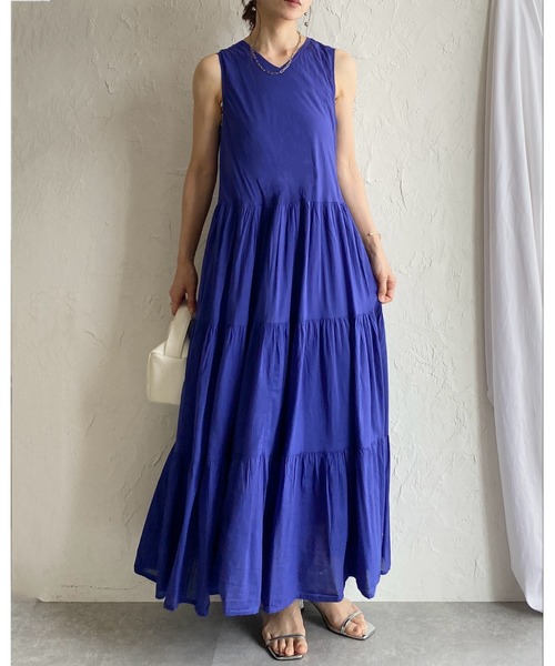 She's Closet(シーズクローゼット)の「インド綿 コットン 100% ノースリーブ ボリューム ロング ティアードワンピース(ワンピース・レディース・ブラック/ピンク/マスタード/ブルー・FREE)」の10枚目の写真