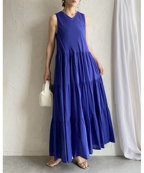 She's Closet(シーズクローゼット)の「インド綿 コットン 100% ノースリーブ ボリューム ロング ティアードワンピース(ワンピース・レディース・ブラック/ピンク/マスタード/ブルー・FREE)」の9枚目の写真