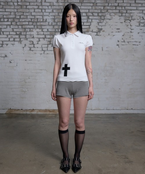 NIIER NOR(ニアノア)の「A'GEM/9 × .kom 『NIIER NOR/ニーアノア』 PUFF SLEEVE PIQUE TEE/パフスリーブピークポロTシャツ(ポロシャツ・レディース・ブラック/ホワイト・FREE)」の10枚目の写真