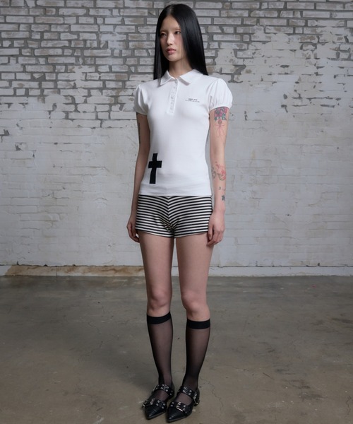 NIIER NOR(ニアノア)の「A'GEM/9 × .kom 『NIIER NOR/ニーアノア』 PUFF SLEEVE PIQUE TEE/パフスリーブピークポロTシャツ(ポロシャツ・レディース・ブラック/ホワイト・FREE)」の11枚目の写真