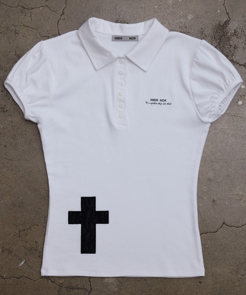 NIIER NOR(ニアノア)の「A'GEM/9 × .kom 『NIIER NOR/ニーアノア』 PUFF SLEEVE PIQUE TEE/パフスリーブピークポロTシャツ(ポロシャツ・レディース・ブラック/ホワイト・FREE)」の14枚目の写真